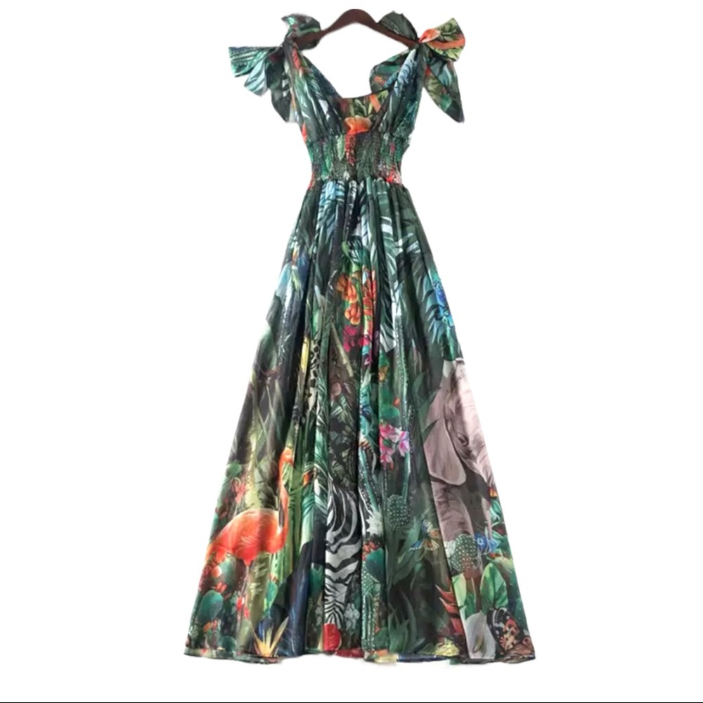 The Nalana Gorgeous Silk Tropical Maxi Dress - Picture 2 of 10
